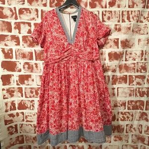 Lane Bryant dress - Red floral cotton with blue patterned  neckline and hem